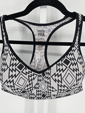 Pink Yoga by Victorias Secret Womens Sz L Racerback Sports Bra Black White
